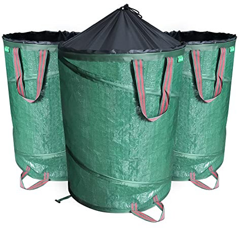 VOUNOT® Borsa da Giardino Individual per Foglie 3 x 100L, Sacchi da Giardinaggio Pop Up, Sacco per Rifiuti da Giardino con Maniglie, Antistrappo, Idrorepellente, Riutilizzabile, Pieghevole
