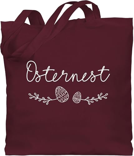 Baumwolltasche - Ostergeschenk Ostern - Osternest mit Eiern I - Unisize - Bordeauxrot - taschen gross osterhasentasche oster easter erwachsene osterngeschenke ostermotiv beutel ostergeschenke