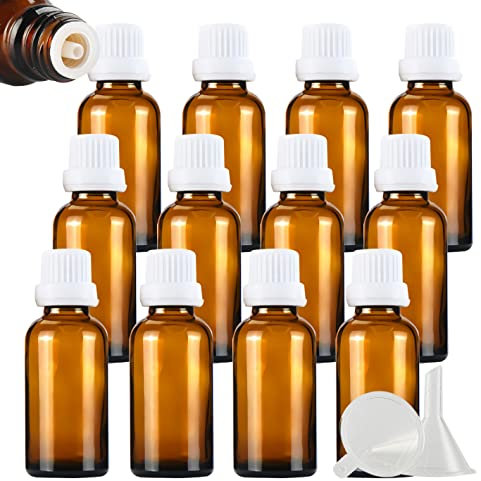 ZEOABSY 24 Stück Leer 30ml Braunglas Flasche mit Tropfmontur Originalitätsverschluss, Tropfflasche Braun mit Weiß Schraubverschluss Glasflaschen für Ätherisches Öle Essenzen Aromatherapie