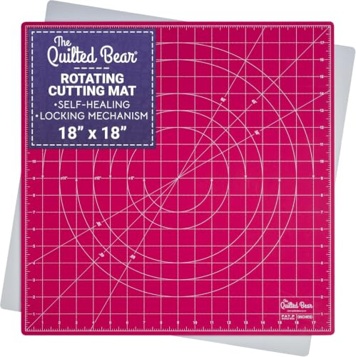 The Quilted Bear Rotierende Schneidematte/Bastelmatte 18x18 Zoll, selbstheilend und 360° drehbar, innovatives Verriegelungsdesign, rutschfeste Unterseite, mit 30/45/60-Grad-Markierungen.