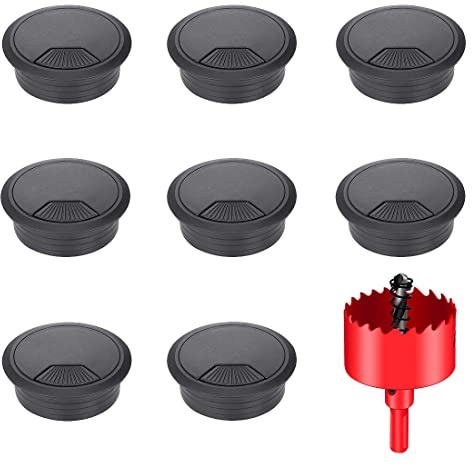 TuTuYa 8PCS Desk Grommet 2 Inch, Desk Hole Cover 2 Inch (50 mm) Black with Hole Saw, Cable Pass Through, Ideal Solution for Office and Home Table Cable (Black, 2 Inch_50 mm)