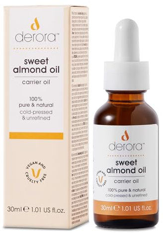 Derora Sweet Almond Oil | Nourishes Skin, Hair & Nails | 100% Pure & Natural | Antioxidant & Vitamin A, B, D & E Rich | For All Skin Types | Vegan & Cruelty Free (30ml)