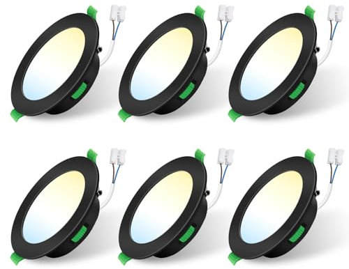 ALUSSO LIGHTING 6 Pack LED Downlights, LED Recessed Ceiling Lights 5W 400LM 230V, 75-85mm Cutout Dimmable,3CCT 3000K 4000K 6500K Adjustable, IP44 Suitable for Bathroom Living Room Kitchen,Black
