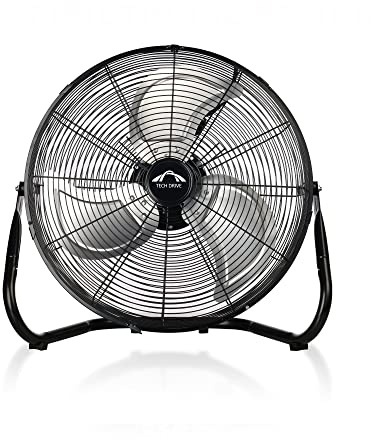 Tech Drive High Velocity Floor Fan,14 inch Heavy Duty Metal Industrial Fans,3 Powerful Speed,360° Adjustable Tilting and All Metal Construction,Black