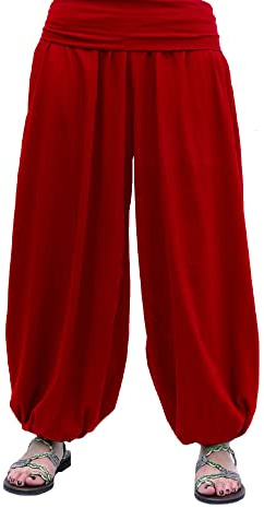 SAVARI | Pantaloni a Sbuffo con Tasche | Modello Aladin | Harem | Stile Orientale, Ampio, Lungo e Confortevole | Ideale per Lo Yoga | Donne e Uomini | Liscio | Vino | XL | Ci Sono Grandi Dimensioni