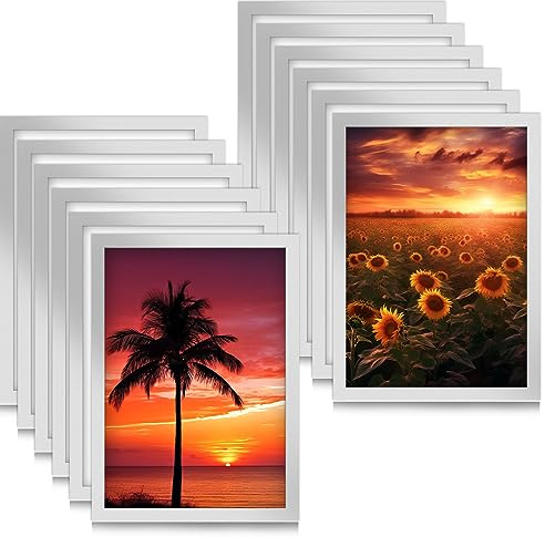 12PCS A4 Magnetic Photo Frames, Self Adhesive Magnetic Picture Frame, Magnetic Poster Frame Magnetic A4 Paper Display Frame for Paintings, Photos, Notices, Certificate, Poster(Silver)