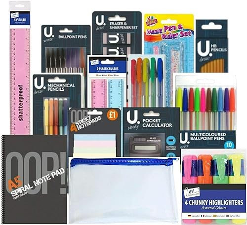 Art and Craft Supplies Including Scissors, Stencil Sets, Stencil rulers PVA Glue, Spreader and Novelty sharpners (100 Piece Stationery)
