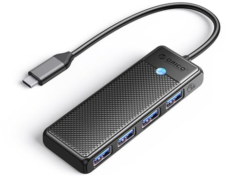 Orico Multiplicador HUB de 4 Puertos Tipo C a USB 3.0 de Alta Velocidad de 5 Gbps, Color Negro