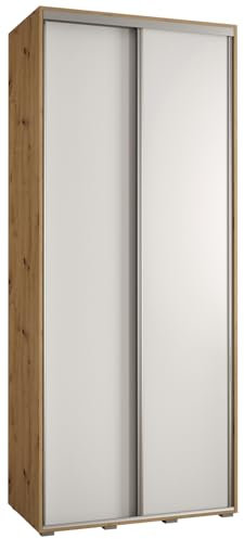 MEBLE KRYSPOL Davos 1 100 Schlafzimmerschrank mit Zwei Schiebetüren - Moderner Kleiderschrank mit Kleiderstange und Regalen - 235,2x100x60 cm - Artisan Weiß Silber