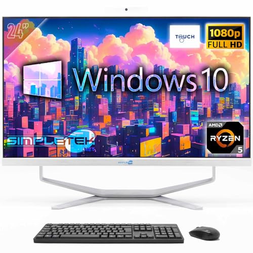 SIMPLETEK - PC Desktop ALL in ONE 24 Full HD Touchscreen | AMD Ryzen 5 Fino 3.80GHz | 8GB RAM SSD 240GB | Windows 10 | Webcam integrata HDMI