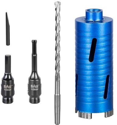Diamond Core Drill Bit Set - 65mm x 150mm Turbo Laser-Welded Segments for Concrete, Brick, Block, Stone Masonry, Granite with SDS Adapter, Hex Shank Adapter, Centre Drill Bit