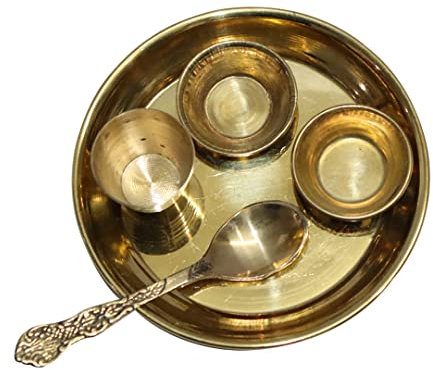 Universal Hub Ensemble Rond pour Pooja Thali Assiette Indienne pour Aarti Ensemble de 5 pièces Articles de décoration pour Temple Pooja Samagri Bal Gopal Bhog Thali Petit Plateau Décoration Thali