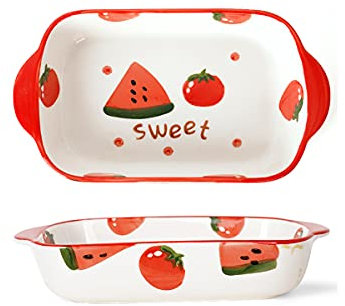 Pirofila da forno, pirofile in ceramica, grandi pirofile in ceramica da forno for tavola for casseruola, lasagne, arrostire, cuocere al forno, pentole rettangolari con manici e decorazioni manuali, se