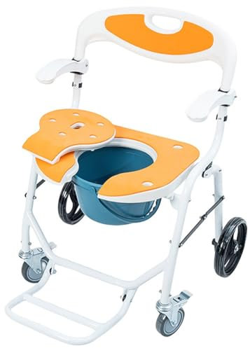 Dusch Toilettenstuhl Fahrbar Nachtstuhl,Toilettenstuhl Faltbar für Senioren,Commode Toilet Chair for Bedroom,Duschstuhl mit Rollen,für Senioren Behinderte und Schwangere A