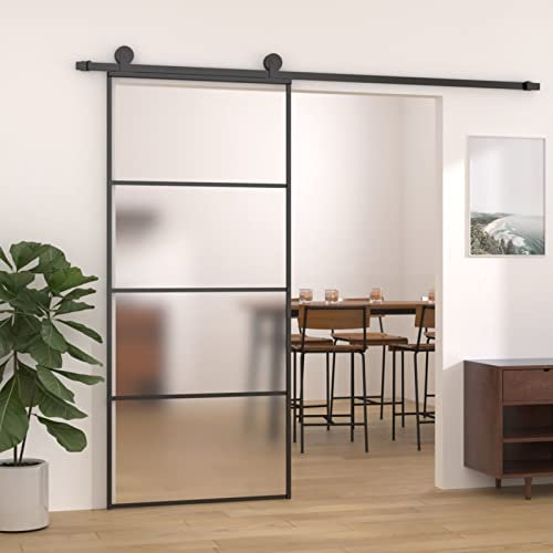 ARKEM Schiebetür ESG-Glas und Aluminium mattiert 90x205 cm Schwarz GlastüR Mit Zarge