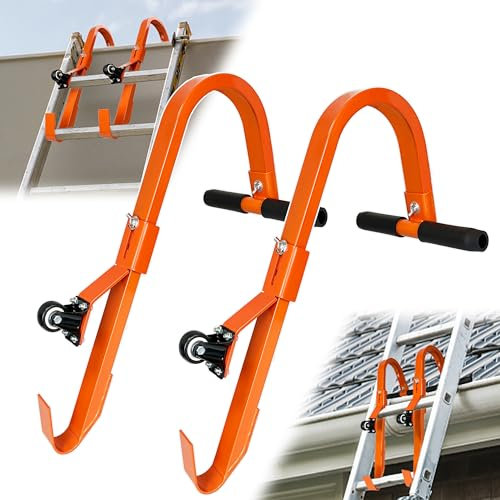 VONLX Ladder Roof Hooks, Heavy Duty Steel Extension Ladder Roof Stabilizer with Wheels for Roof Extension with Rubber Grip T-Bar, 500 lb Load Capacity, Easy to Access Steep Roofs 2 Pack