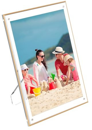 Hexsonhoma Cornice portafoto in acrilico trasparente, 21,6 x 28 cm, con bordo dorato, per porta carta da 8,5 x 11 pollici