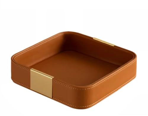 XUEMML Taschenleerer Organizer Box，Schlüssel Und Geldbörse Tray, Leder Badezimmer Cosmetic Organizer Für Bad, Nachttisch, Wohnzimmer, Kommode (Color : Orange)