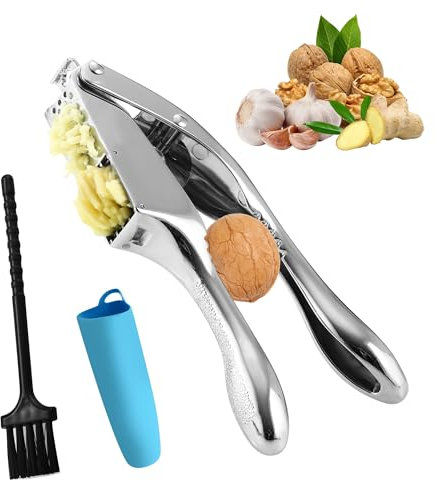 Tallgoo Knoblauchpresse, Knoblauchschäler,Knoblauchpresse Edelstahl Garlic Press mit Leicht zu Drückendem Griff,Knoblauchpresse Spülmaschinenfest（Silber）