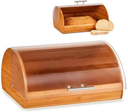 LEKE GO Panera de bambú natural con tapa abatible de 38x24,5x19 cm