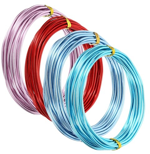 PATIKIL Aluminum Craft Wire, 16.4ft, 2mm/12 Gauge, 4pcs (Pink, Red, Blue) for Bonsai, Jewelry, Crafts