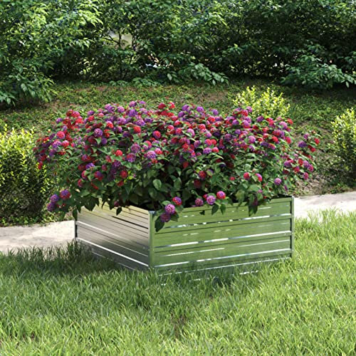 JUDYY Garten-Hochbeet, Palettenrahmen, Hochteich, Gemüsebeet, Kräuterregal Balkon, Blumenbeet, Kräuterspirale, Tomatenbeet, Pflanzhochbeet, 100x100x45 cm Verzinkter Stahl Silber