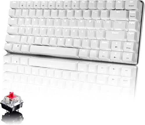 AJAZZ Tastiera Meccanica da Computer Gaming, USB Cablata 82 Tasti Anti-Ghosting Tastiera Gioco Bianco Illuminata Backlit, Mechanical Keyboard Compatta Ergonomica, Interruttore Rosso, Bianco