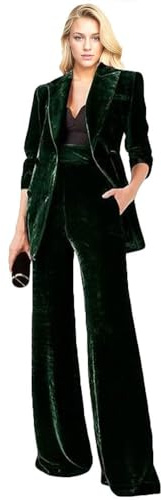 Botong Damen-Hosenanzug aus Samt, zweireihig, formell, Smoking, Business-Anzüge für Arbeit, Weihnachtsoutfit, Dunkelgrün1, Groß