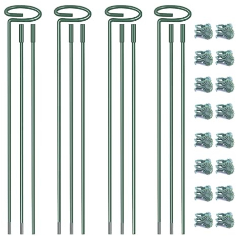 4.5mm Adjustable Length Plant Stake, Assembled (12 or 24 or 36 inch) Outdoor and Indoor Plant Support Poles for Flowers Marigolds Tomatoes Lilies Peonies Roses Daffodils Flower Clips (4 Sets, 16 Pcs)