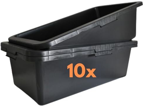 pokm toolsmarket - 10 secchi per malta da 40 litri, secchi per malta, secchi rettangolari, in plastica, vasche per cemento, vaschetta per malta, vaso per piante da muratura, colore nero, per aiuole