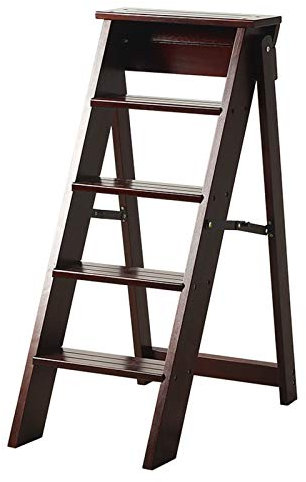 QZQJUILU Klappbarer Tritthocker, 5-stufige Holzleiter, tragbare, Faltbare Trittleiter mit Leiter, Hocker und Lagerregal, Multifunktions-Trittleiter für Zuhause, Bibliothek, 150 kg Tragkraft/B/a