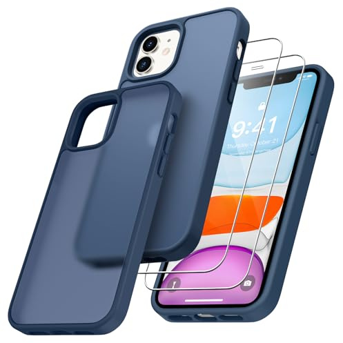 Niphabe Hard Hülle Kompatibel mit iPhone 11 mit 2 Stück Panzerfolie, Nie Vergilbung Hard PC Case Kratzresistente Rückseite Stoßfest Schutzhülle TPU Bumper Hülle 6,1'' - Dunkelblau