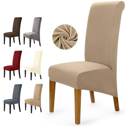 BalladHome Fundas para Sillas De Comedor 4 Piezas Elástico Cubiertas De Silla XL Fundas Sillas De Comedor Respaldo Alto Fundas Protectoras para Sillas para Boda Hotel Banquete (Caqui, 4 Piezas)-XLC