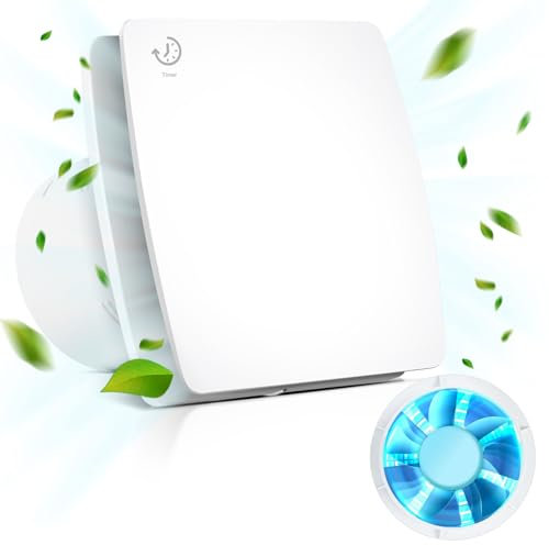 Focxoio Aspiratore da bagno 100 mm con 5 Velocità Dispositivo di Ritardo del Timer, 12W 95 m³/h Ventilatore da bagno con Valvola di Ritorno per Bagno Wc Cucina