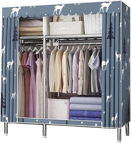 Tragbarer Kleiderschrank-Organizer aus Segeltuch mit Kleiderstange und Stoffregalen, C, 130 x 45 x 170 cm