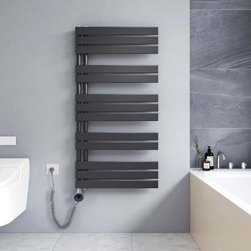 Radiatori da Bagno Radiatore scaldasalviette Elettrico con termostato 1176 x 600mm radiatore scaldasalviette Elettrico Piatto scaldasalviette Antracite