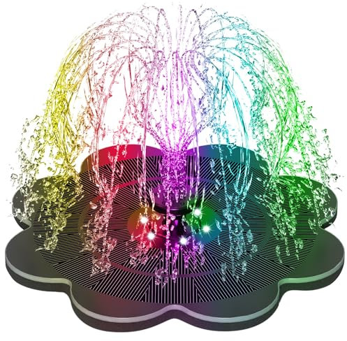 SZMP 2025 Nuevo Fuente Solar Colorido Led, 3.5W Girasol Bomba de Agua Solar con 7 Boquillas & 4 Fijadores, 2000mAh Batería Fuente para Estanque, Jardín, Exterior, Baño de Pájaros, Recipiente