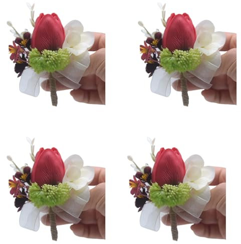 FUXIU Ansteckblume für Hochzeit, Ansteckblume für Braut, Hochzeit, Boutonniere, Boutonniere für Hochzeitszeremonie, Jahrestag, 4 Stück