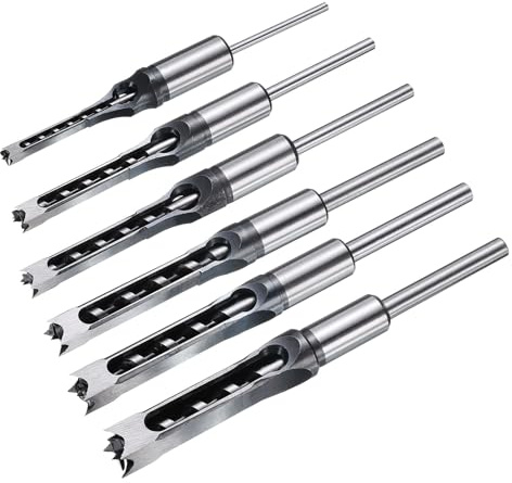 uxcell 6 brocas de agujero cuadrado para madera de 1/5.1 cm, 1/10.2 cm, 3/20.3 cm, 5/20.3 cm, 5/40.6 cm, 9/40.6 cm, herramienta de corte de espolón HSS para carpintería de carpintería