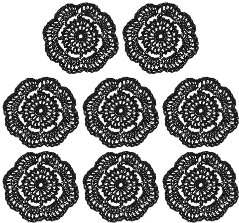 QUARKZMAN 8 Stück Häkeldeckchen Untersetzer, Spitze runde handgemachte Untersetzer mit Blumenmuster für Hochzeitsfeierdekoration (Schwarz)