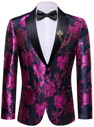 Barry.Wang Blazer de esmoquin para hombre, de lujo, con bordado de cachemira, chaqueta casual con solapa de un botón, abrigo de negocios para boda, Paisley azul y rojo, XL