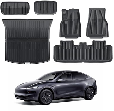 ECOZEN Tesla Model Y 2025 2026 Juniper 6-pack 3D bagagerumsmattor och mattor TPE golvmattor med upphöjd kant, fästknappar, slitstark vattentät för alla årstider
