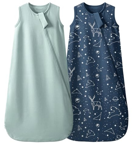 Mosebears 0.5 Tog Baby Schlafsack-Baumwolle Sommer Schlafsack für Neugeborene, Jungen & Mädchen(Sage&Blue,M(6-12 Monate))