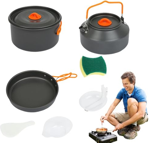 Camping-Kochset, Trekking-Kochset - tragbarer Teetopf und für Reisen, antihaftbeschichtete Campingküche im Freien und für Picknick, Wandern und