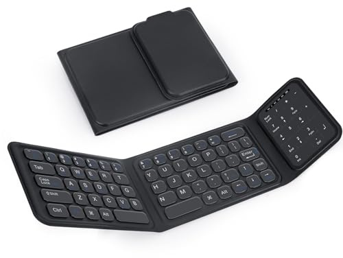 Nsyee F01 Foldable Wireless Keyboard with Number Pad, Tri-Device Connection | Mini Folding Keyboard | Wireless Travel Keyboard | Mini Bluetooth Keyboard for iPhone/iPad/Android, UK Layout