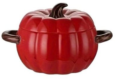 Cocotte Pentola da forno da 50 OZ con coperchio Piatto di zucca in ceramica Pentola for dessert in ceramica di zucca Ciotola di zucca carina(Red)