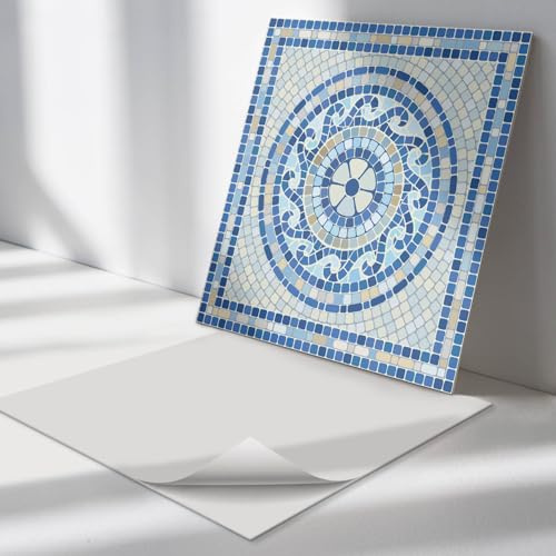 Vinyl Klebepaneel Quadratisch 50x50 cm Vinylplatten 4 Stück Wand und Boden Wandpaneele für Küche, Badezimmer und Büro Spritzschutz Selbstklebend Bodenbelag - Mosaik in Himmelstönen