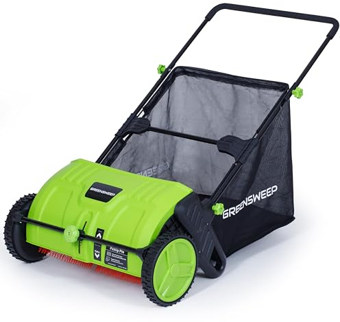 Pickup Pro Balai à 2 feuilles et à gazon – Balai de jardin alimenté par poussée pour tontes d'herbe, feuilles et débris – Balayeuse manuelle avec réglage de la hauteur et grande trémie de collecte