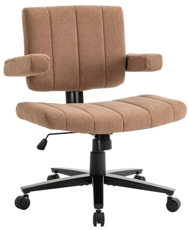 Vigosit Criss Cross Chair mit Rädern, verstellbarebreite Armlehne Criss Cross Chair, Anti-Grip-StoffKomfort Kissen Modern Style Swivel schneidersitz Stuhl für Home Vanity Desk Office (Brown)