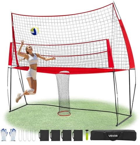 VEVOR Sistema Rete per Allenamento Pallavolo, Attrezzatura Regolabile in Altezza con Ritorno Palla, Stazione di Rete Portatile, Facile da Installare per Giardino, Servizio per Migliorare Precisione